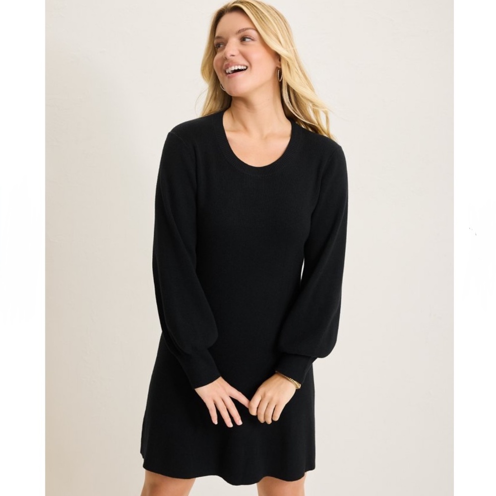 Tommy Bahama size XL Pickford balloon sleeve sweater dress black cotton‎ short